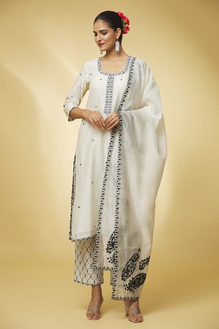 Buy Punit Balana Ivory Chanderi Silk, Handloom Cotton Embroidery, Cut Work, Mirrors Kurta Set Online at Aza Fashions Buy_Punit Balana_Ivory Chanderi Silk, Handloom Cotton Embroidery, Cut Work, Mirrors Kurta Set _Online_at_Aza_Fashions