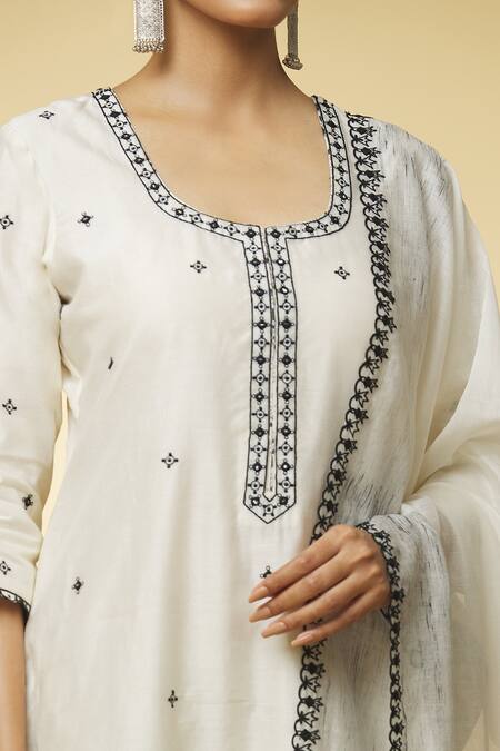 Shop Punit Balana Ivory Chanderi Silk, Handloom Cotton Embroidery, Cut Work, Mirrors Kurta Set Online at Aza Fashions Shop_Punit Balana_Ivory Chanderi Silk, Handloom Cotton Embroidery, Cut Work, Mirrors Kurta Set _Online_at_Aza_Fashions