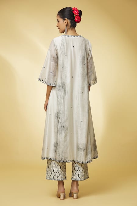 Punit Balana_Ivory Silk, Handloom Cotton, Cut Work, Anarkali Set _Online_at_Aza_Fashions