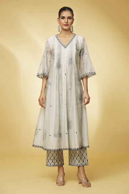 Buy_Punit Balana_Ivory Silk, Handloom Cotton, Cut Work, Anarkali Set _Online_at_Aza_Fashions