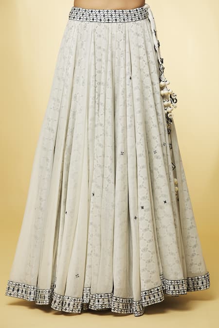 Shop Punit Balana Ivory Chanderi, Handloom Cotton Embroidery, Mirrors Sweetheart Neck Lehenga Set Online at Aza Fashions Shop_Punit Balana_Ivory Chanderi, Handloom Cotton Embroidery, Mirrors Sweetheart Neck Lehenga Set _Online_at_Aza_Fashions