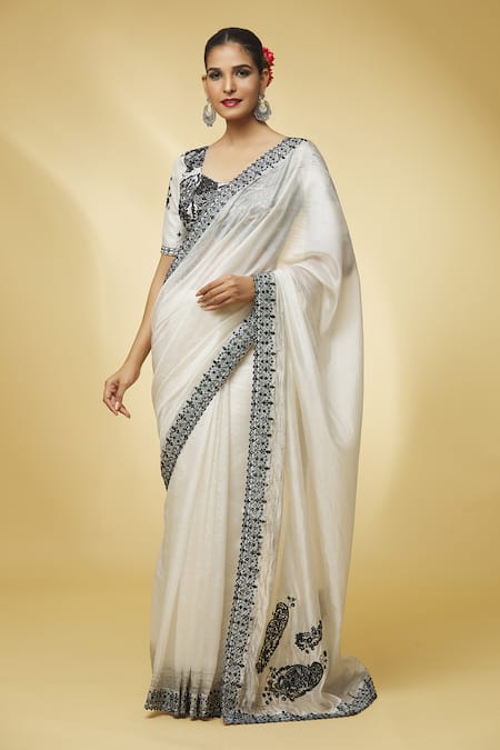 PUNIT BALANA Resham Embroidered Bordered Saree With Blouse 