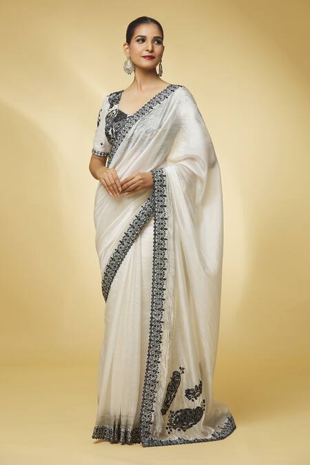 Buy Punit Balana Ivory Chanderi Silk, Organza Embroidery, Resham Bordered Saree With Blouse Online at Aza Fashions Buy_Punit Balana_Ivory Chanderi Silk, Organza Embroidery, Resham Bordered Saree With Blouse _Online_at_Aza_Fashions