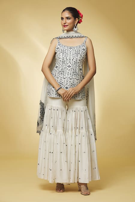 PUNIT BALANA Chanderi Silk Embroidered Kurta Gharara Set 