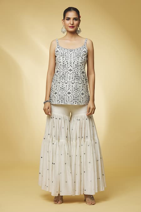 Buy Punit Balana Ivory Silk, Handloom Cotton, Embroidery, Kurta Gharara Set Online at Aza Fashions Buy_Punit Balana_Ivory Silk, Handloom Cotton, Embroidery, Kurta Gharara Set _Online_at_Aza_Fashions