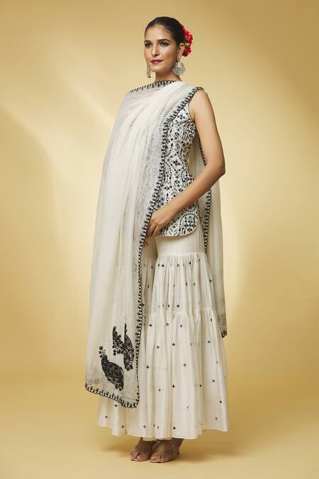 Shop Punit Balana Ivory Silk, Handloom Cotton, Embroidery, Kurta Gharara Set Online at Aza Fashions Shop_Punit Balana_Ivory Silk, Handloom Cotton, Embroidery, Kurta Gharara Set _Online_at_Aza_Fashions