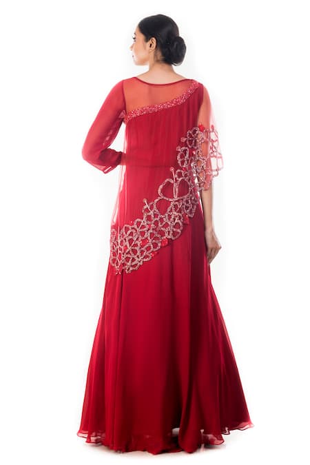 Smriti By Anju Agarwal Bhavna Embroidered Cape Gown 