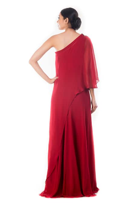 Smriti By Anju Agarwal Raajsi One-Shoulder Placement Embroidered Gown 