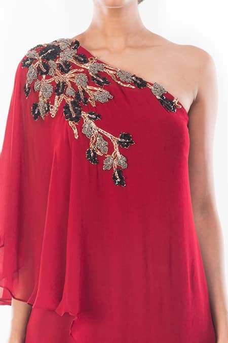 Smriti By Anju Agarwal Maroon Georgette Sequins, Cut Work One Raajsi Placement Embroidered Gown Online at Aza Fashions Smriti By Anju Agarwal_Maroon Georgette Sequins, Cut Work One Raajsi Placement Embroidered Gown _Online_at_Aza_Fashions