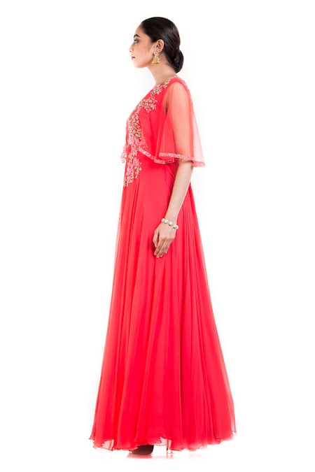 Buy Smriti By Anju Agarwal Pink Net, Georgette Embroidery Boat Neck Reva Cape Gown Online at Aza Fashions Buy_Smriti By Anju Agarwal_Pink Net, Georgette Embroidery Boat Neck Reva Cape Gown _Online_at_Aza_Fashions