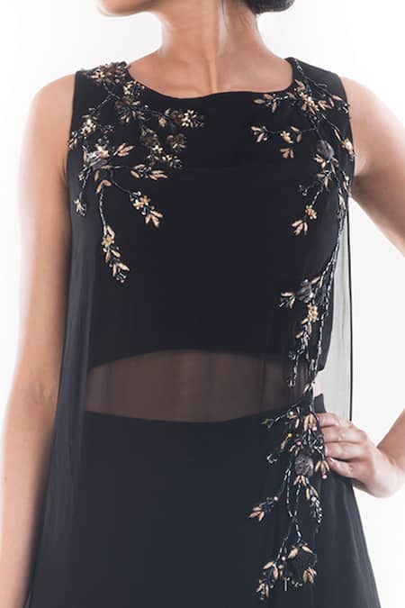 Smriti By Anju Agarwal_Black Georgette Cut Work, Sequins Tilaa Embroidered Cape Kurta And Palazzo Set _Online_at_Aza_Fashions