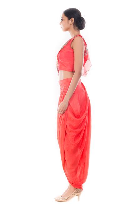 Buy_Smriti By Anju Agarwal_Peach Organza, Silk, Lycra, Satin Beads, Embroidery Saaira Crop Top And Skirt Set _Online_at_Aza_Fashions