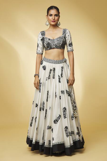 Buy Punit Balana Ivory Silk, Handloom Cotton, Mirrors, Printed And Lehenga Set Online at Aza Fashions Buy_Punit Balana_Ivory Silk, Handloom Cotton, Mirrors, Printed And Lehenga Set _Online_at_Aza_Fashions