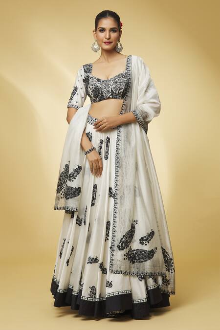 Punit Balana Ivory Silk, Handloom Cotton, Mirrors, Printed And Lehenga Set at Aza Fashions Punit Balana_Ivory Silk, Handloom Cotton, Mirrors, Printed And Lehenga Set _at_Aza_Fashions