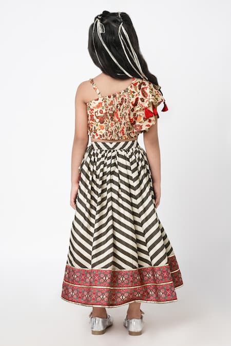 Shop Lil Drama Multi Color Polyester, Muslin Embroidery Chevron Print Lehenga With Ruffle Top at Aza Fashions Shop_Lil Drama_Multi Color Polyester, Muslin Embroidery Chevron Print Lehenga With Ruffle Top _at_Aza_Fashions