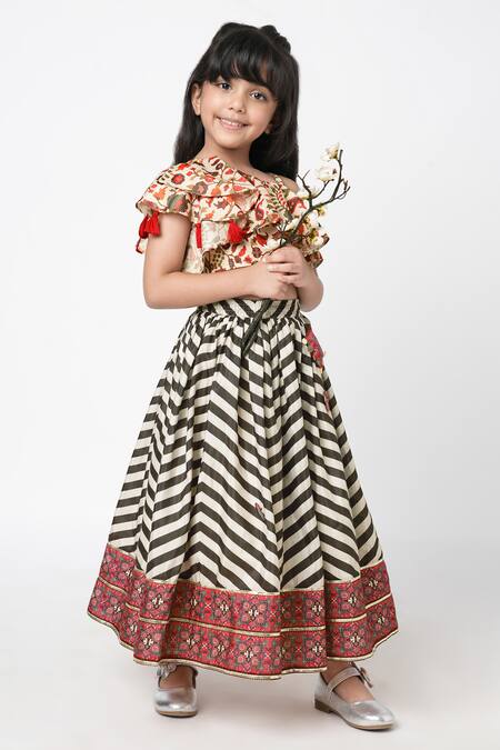 Lil Drama Multi Color Polyester, Muslin Embroidery Chevron Print Lehenga With Ruffle Top Online at Aza Fashions Lil Drama_Multi Color Polyester, Muslin Embroidery Chevron Print Lehenga With Ruffle Top _Online_at_Aza_Fashions