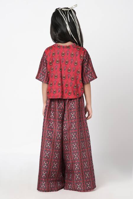 Buy Red Printed Muslin Lilan With Digital Blossom Jacket Palazzo Set For  Girls by LIL DRAMA Online at Aza Fashions.