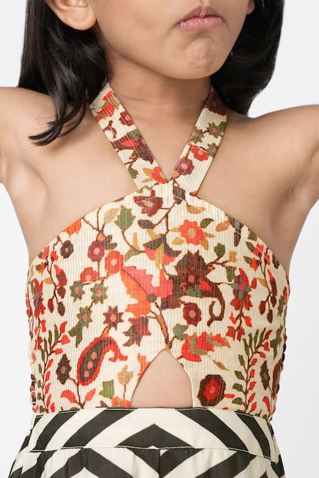 Buy Lil Drama Multi Color Polyester, Lurex Embroidery Floral Print Panel Jumpsuit Online at Aza Fashions Buy_Lil Drama_Multi Color Polyester, Lurex Embroidery Floral Print Panel Jumpsuit _Online_at_Aza_Fashions