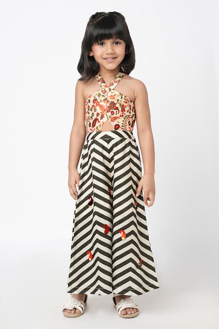 Lil Drama Multi Color Polyester, Lurex Embroidery Floral Print Panel Jumpsuit at Aza Fashions Lil Drama_Multi Color Polyester, Lurex Embroidery Floral Print Panel Jumpsuit _at_Aza_Fashions