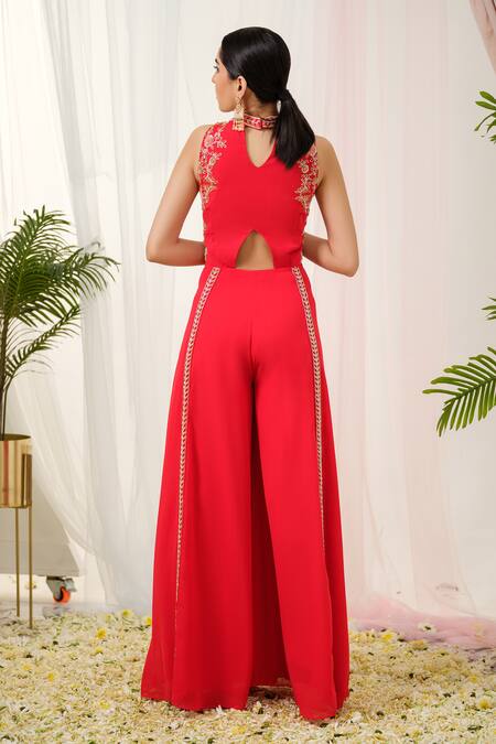 Tamaraa By Tahani Lyric Hand Embroidered Yoke Jumpsuit 