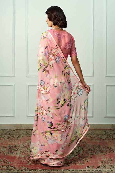 Atelier Shikaarbagh Indira Printed & Embroidered Saree With Unstitched Blouse Piece 