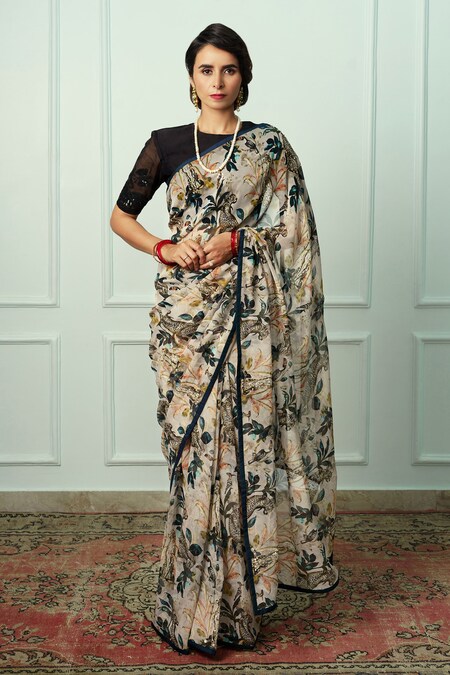 Satrani Animal Print, Floral Print, Paisley, Embellished, Self Design  Bollywood Crepe, Satin Saree – http://theshopvalley.com