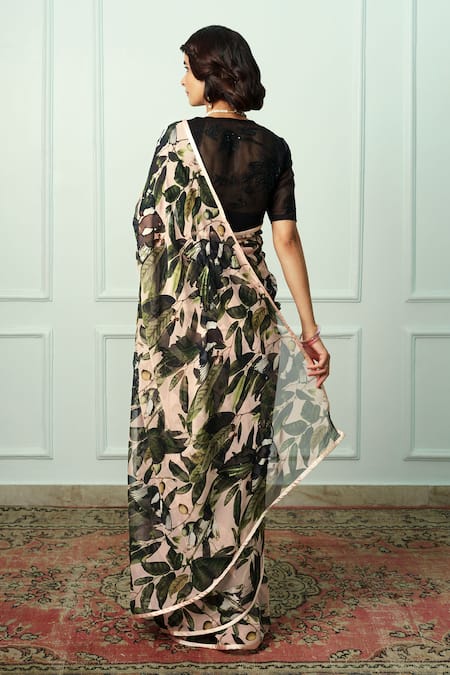 Atelier Shikaarbagh Priyangni Fruit & Leaf Print Saree With Unstitched Blouse Piece 