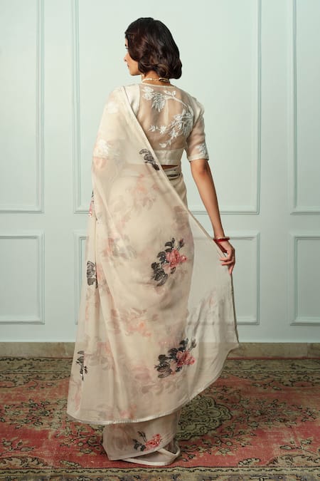 Atelier Shikaarbagh Achala Floral Print Saree With Unstitched Blouse Piece 