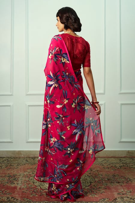 Atelier Shikaarbagh Shivranjini Saree With Organza Unstitched Blouse Piece 