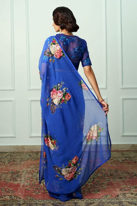 Atelier Shikaarbagh Nilanjana Floral Saree With Embroidered Unstitched Blouse Piece 