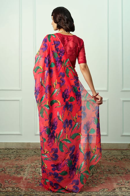 Atelier Shikaarbagh Radhika Floral Print Saree With Unstitched Blouse Piece 