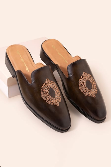 Amrit Dawani Floral Embossed Mule Shoes 