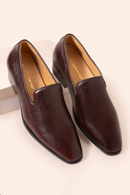 Amrit Dawani Brown Leather Solid Slip On Shoes 