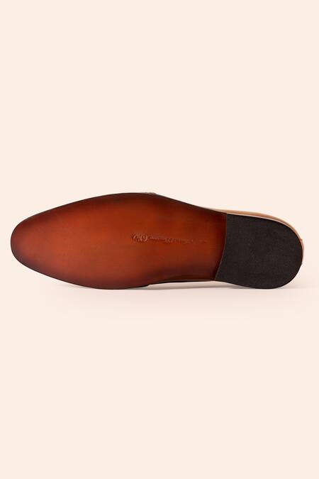 Buy_Amrit Dawani_Orange Brogue Leather Slip-on Shoes_Online_at_Aza_Fashions