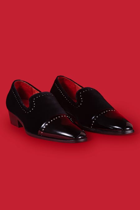 Amrit Dawani Black Velvet Studded Loafers