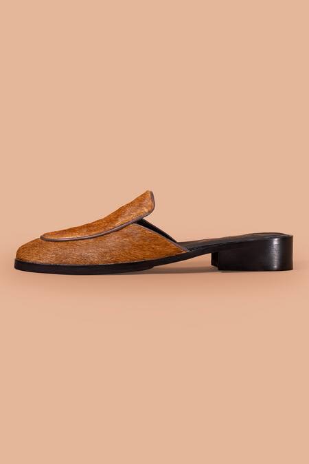 Buy_Amrit Dawani_Brown Textured Mule Shoes_Online_at_Aza_Fashions