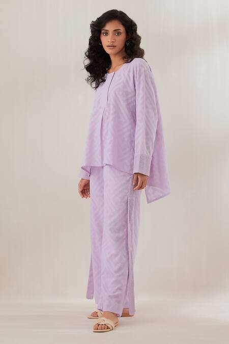 Cupid Cotton Purple Jersey Embroidery Round Neck Crochet Top And Pant Set Online at Aza Fashions Cupid Cotton_Purple Jersey Embroidery Round Neck Crochet Top And Pant Set _Online_at_Aza_Fashions