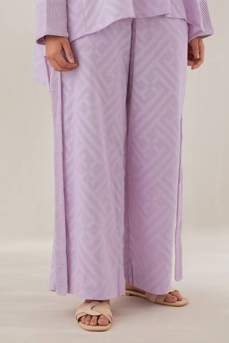 Shop Cupid Cotton Purple Jersey Embroidery Round Neck Crochet Top And Pant Set Online at Aza Fashions Shop_Cupid Cotton_Purple Jersey Embroidery Round Neck Crochet Top And Pant Set _Online_at_Aza_Fashions