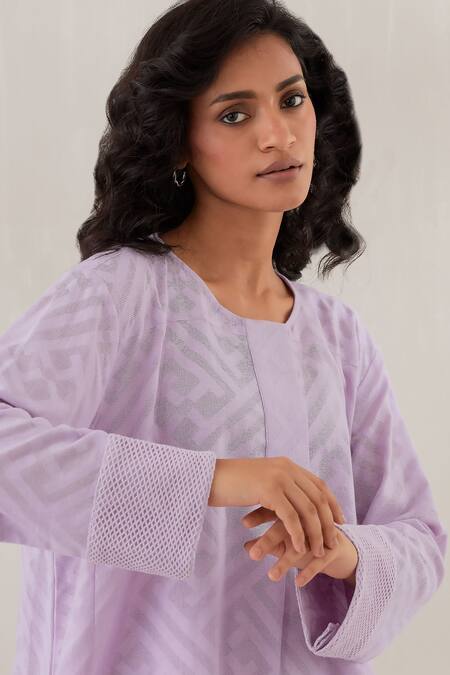 Cupid Cotton Purple Jersey Embroidery Round Neck Crochet Top And Pant Set at Aza Fashions Cupid Cotton_Purple Jersey Embroidery Round Neck Crochet Top And Pant Set _at_Aza_Fashions