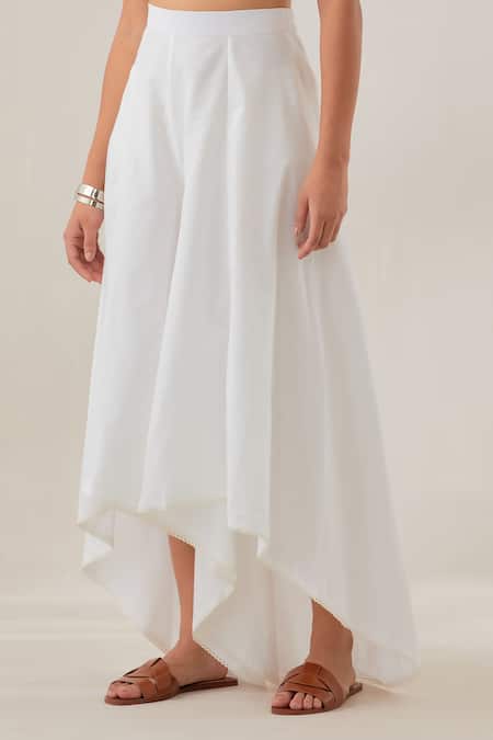 Shop_Cupid Cotton_White Cotton Lace Embellished Flared Pant _at_Aza_Fashions