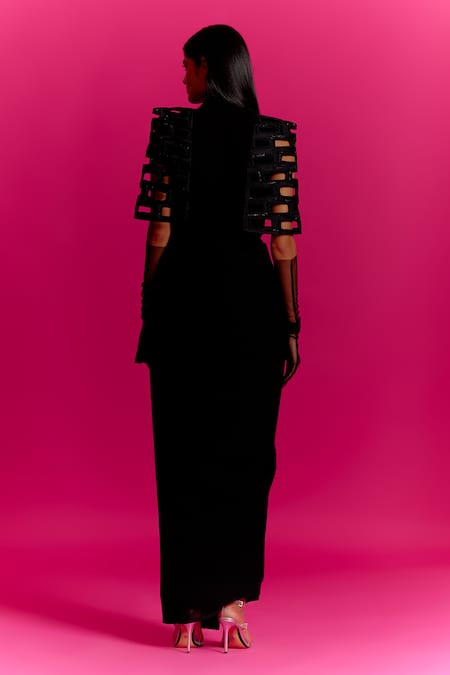 Mini Sondhi Bricks Cut-out Embroidered Jacket & Trouser Saree Set 