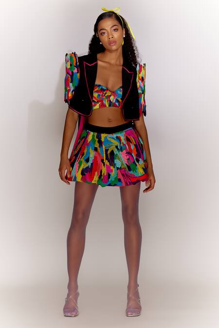 Mini Sondhi Multi Color Beads, Applique Sweetheart Neck Paint Stain Embroidered Bustier at Aza Fashions Mini Sondhi_Multi Color Beads, Applique Sweetheart Neck Paint Stain Embroidered Bustier _at_Aza_Fashions