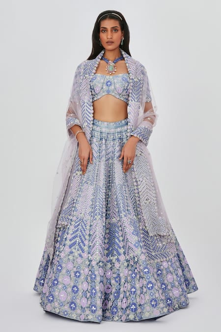 Aisha Rao Ziba Mirror Work Embellished 16 Kali Bridal Lehenga Set 