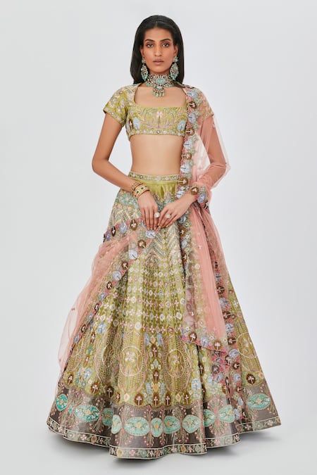 Aisha Rao Layla Floral Embellished 12 Kali Bridal Lehenga Set 