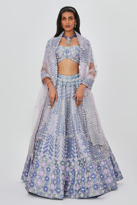 Aisha Rao Ziba Mirror Embellished 12 Kali Bridal Lehenga Set 