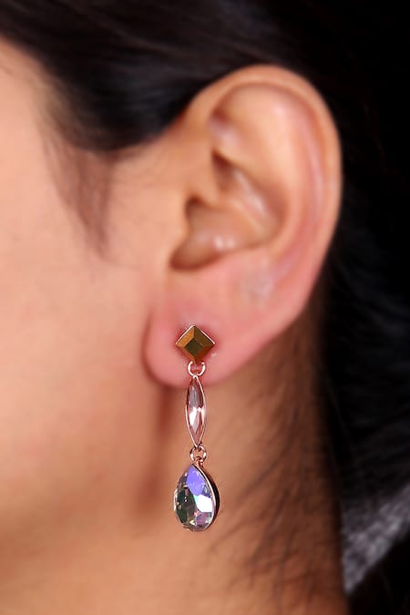 Buy Ishhaara Brown Crystals, Stones Aquatic Embellished Earrings at Aza Fashions Buy_Ishhaara_Brown Crystals, Stones Aquatic Embellished Earrings _at_Aza_Fashions