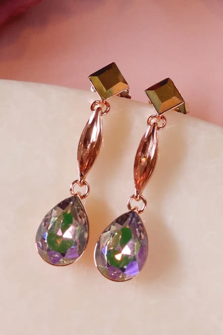 Shop Ishhaara Brown Crystals, Stones Aquatic Embellished Earrings at Aza Fashions Shop_Ishhaara_Brown Crystals, Stones Aquatic Embellished Earrings _at_Aza_Fashions