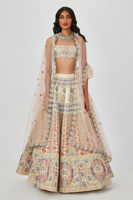 Aisha Rao Soraya Floral Applique 16 Kali Bridal Lehenga Set 