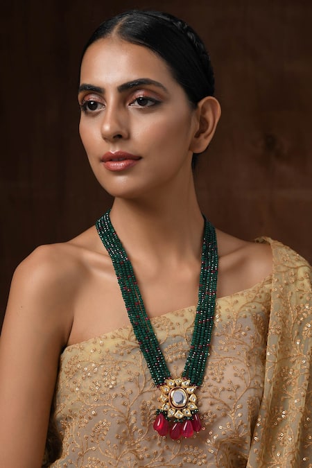 Buy Gold Plated Kundan Layered Long Necklace by Paisley Pop Online