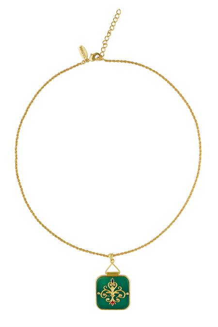 ZARIIN_Green Onyx Embellished Pendant Necklace _at_Aza_Fashions